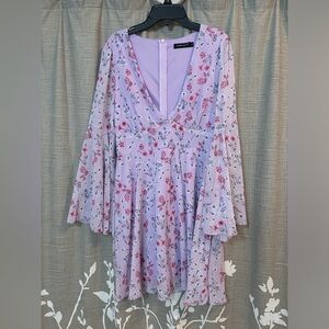 Lilac floral dress, long sleeve
